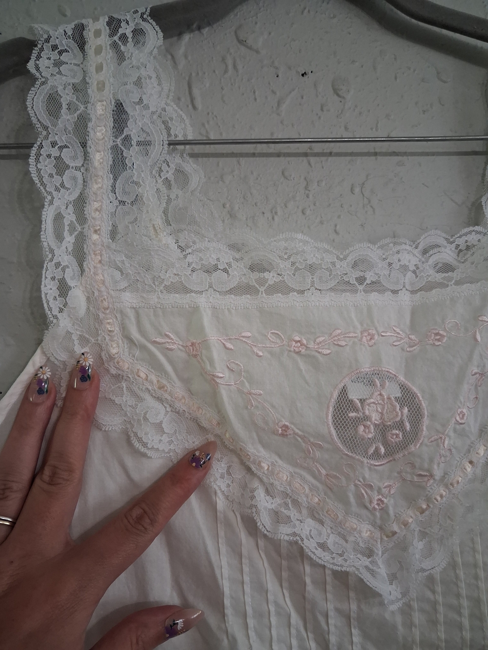 Vintage 100% cotton cottage Prairie peignoir set nightgown robe lace embroidery - Picture 7 of 10
